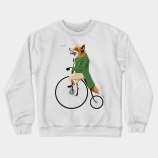 Fox riding bike in chase of dragonfly Crewneck Sweatshirt